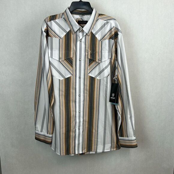 NEW Ariat Pro Series Shirt Snap Button Front Men’s Size Large Long Sleeve Stripe - Picture 1 of 10